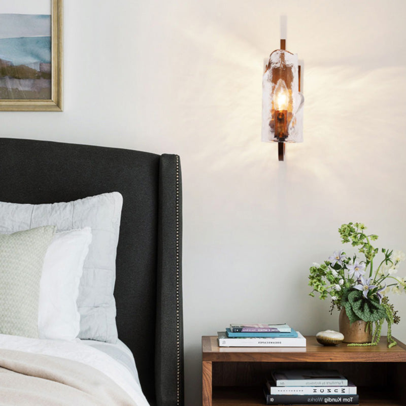 Retro Copper Handcrafted Glass Wall Lamp with Enchanting Water Wave Texture For Corridor 4